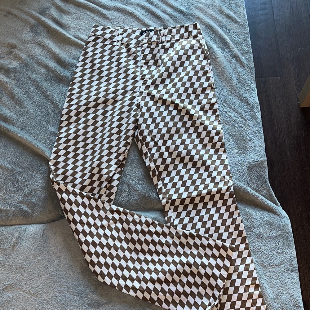 Motel Rocks Brown and White Checkered pants